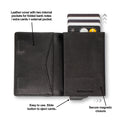 Diagram of the Avenger RFID Enhanced Bifold Wallet, open showing features of the wallet