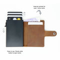 Diagram of the Raptor RFID Trifold Wallet showing the leather card holder open with money and cards inside