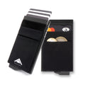 Side and front picture of the Raptor RFID Wallet with elasticated pockets on a white background