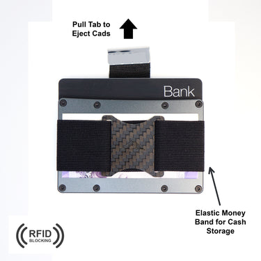 Diagram of a Nighthawk RFID Card Holder showing where the cards eject and money is stored