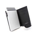 Photo of an open Raptor RFID Trifold Wallet on a white background