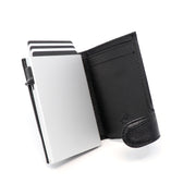 Photo of an open Raptor RFID Trifold Wallet on a white background