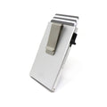 Photo of the Raptor RFID Wallet with a stainless steel money clip on a white background